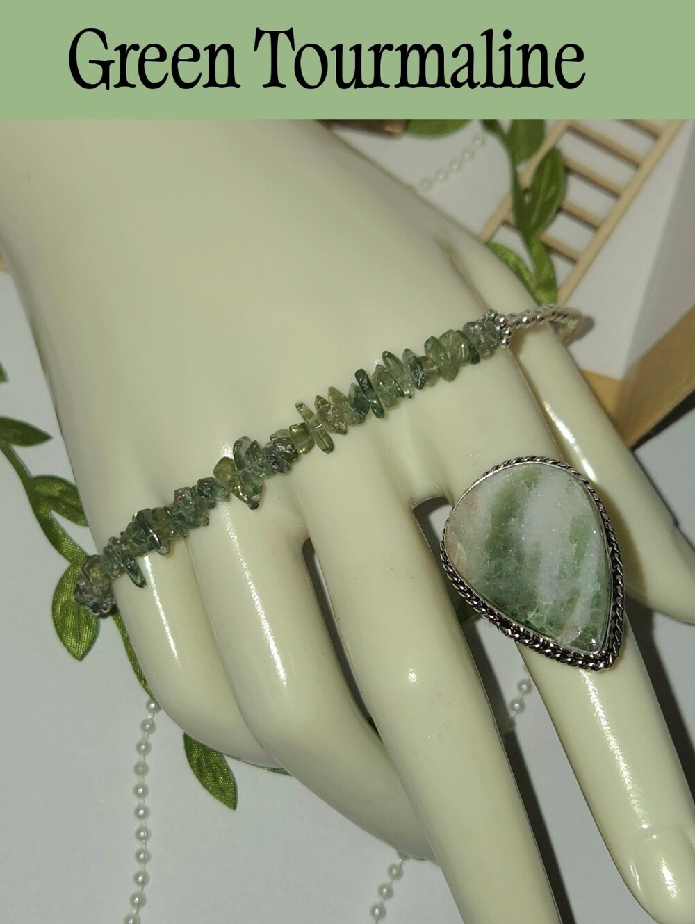 Beautiful Green Tourmaline Gemstone Handmade Ring & Bracelet Jewelry Set